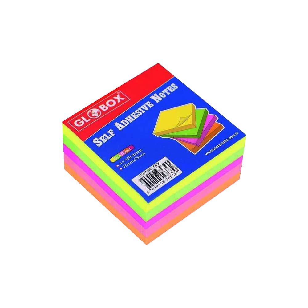 Globox Yapışkanlı Not Kağıdı 75x75 mm 400 Yaprak Neon